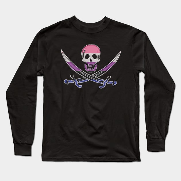 Genderfluid Pirate Pride (darkMode) Long Sleeve T-Shirt by BeSmartFightDirty